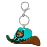 Western Tooled Leather Print Key Ring - Cowboy Hat
