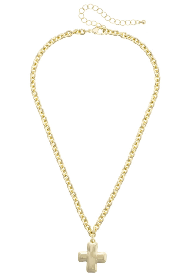 Chantilly Square Cross Necklace in Shiny Gold