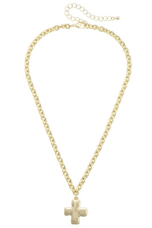 Chantilly Square Cross Necklace in Shiny Gold