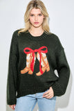 COWBOY BOOTS WITH RIBBON KNIT SWEATER