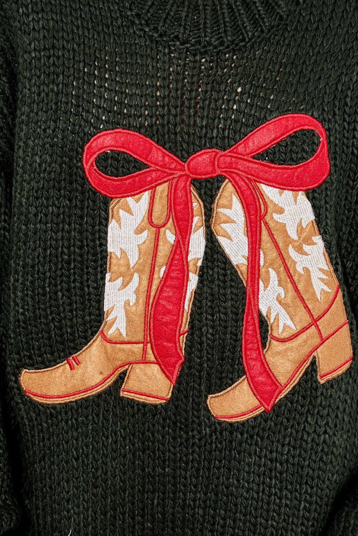 COWBOY BOOTS WITH RIBBON KNIT SWEATER