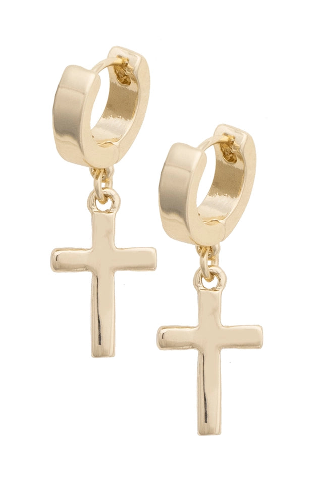 Arden Cross Huggie Hoop Earrings in Shiny Gold