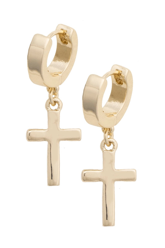 Arden Cross Huggie Hoop Earrings in Shiny Gold