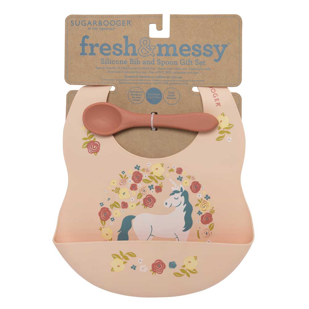 Fresh & Messy 
Silicone Bib & Spoon Set | Unicorn