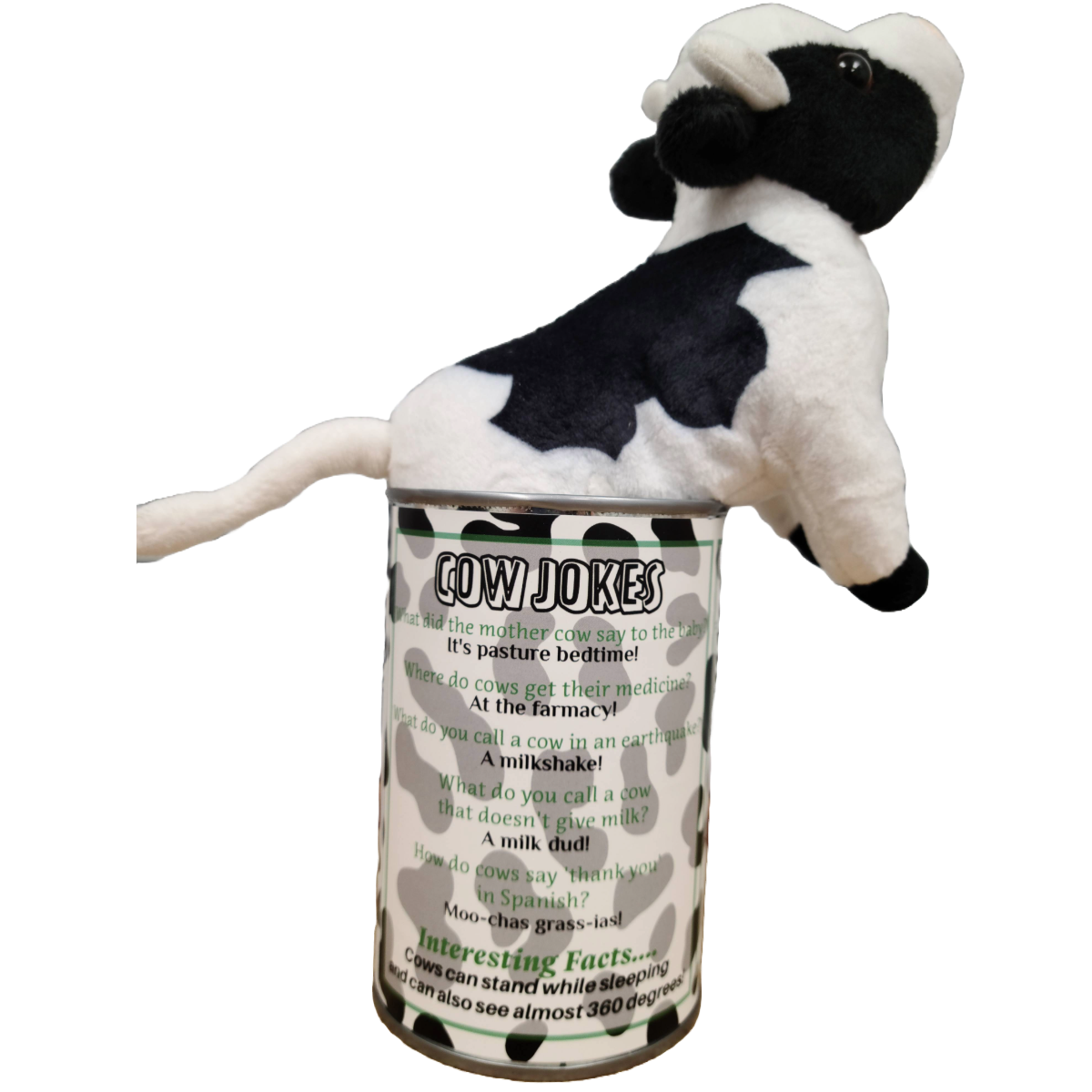 Canned Cow | Stuffed Animal Plush w/Funny Jokes | Gift