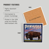 Ceramic Coaster Pawhuska, Oklahoma, Buffalo & Sunset