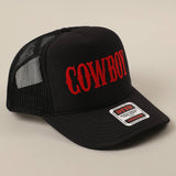 COWBOY Text Logo Printed Mesh Back Trucker Hat