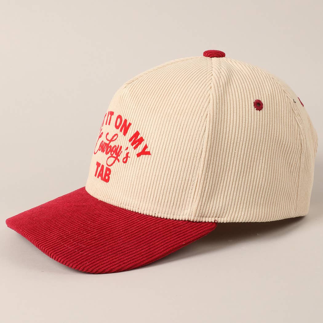 Put It On My Cowboy's Tab Two-Tone Corduroy Cap