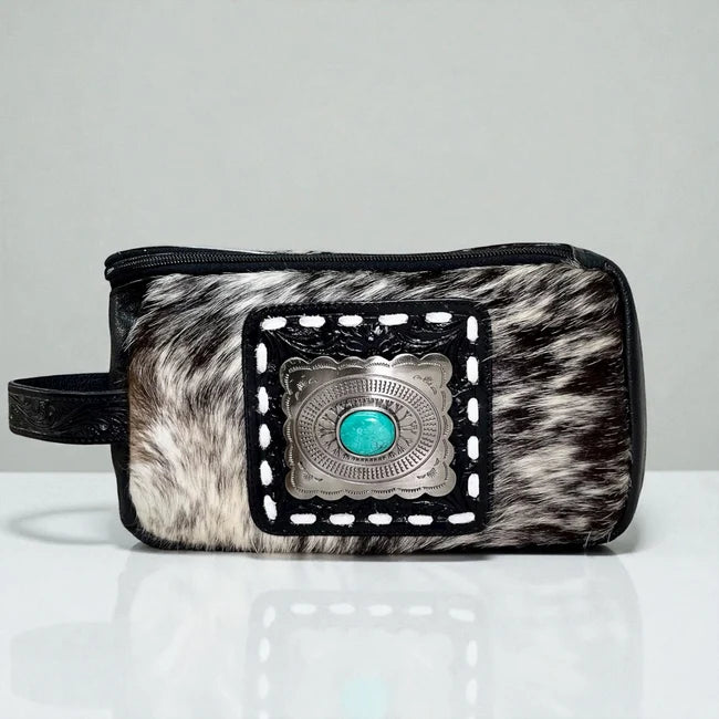 Concho Tooled & Cowhide Makeup Bag