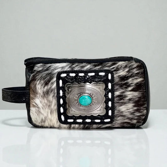 Concho Tooled & Cowhide Makeup Bag