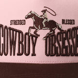 Cowboy Obsessed Letter Horse Embroidery Two-Tone Cap