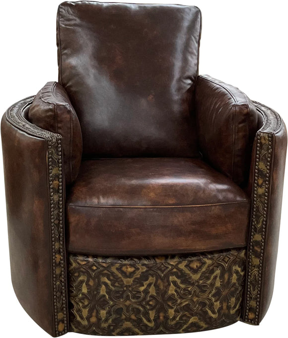 Barrel Leather Swivel Round Recliner