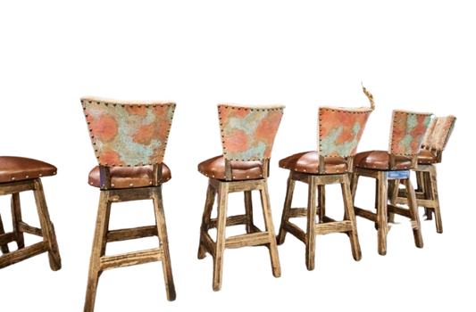 West Swivel Barstool, Leather & Hide, Fabric & Copper (Customizable)