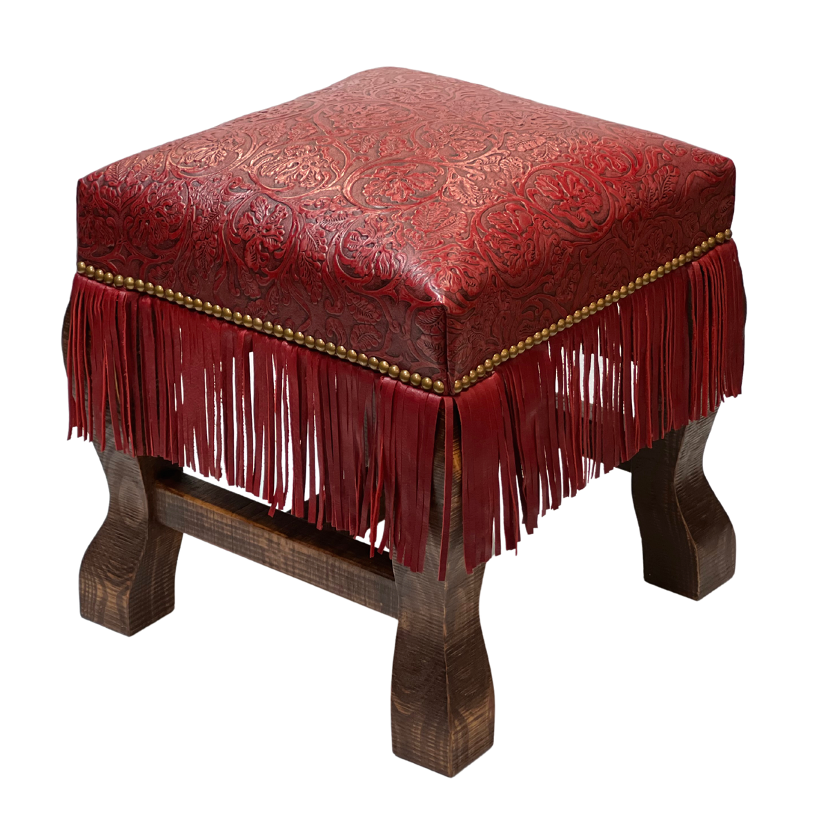 Cowboy Red Floral with Fringe Ottoman