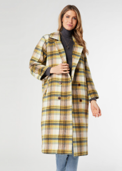 CC Graylynn Plaid Double Breasted Coat