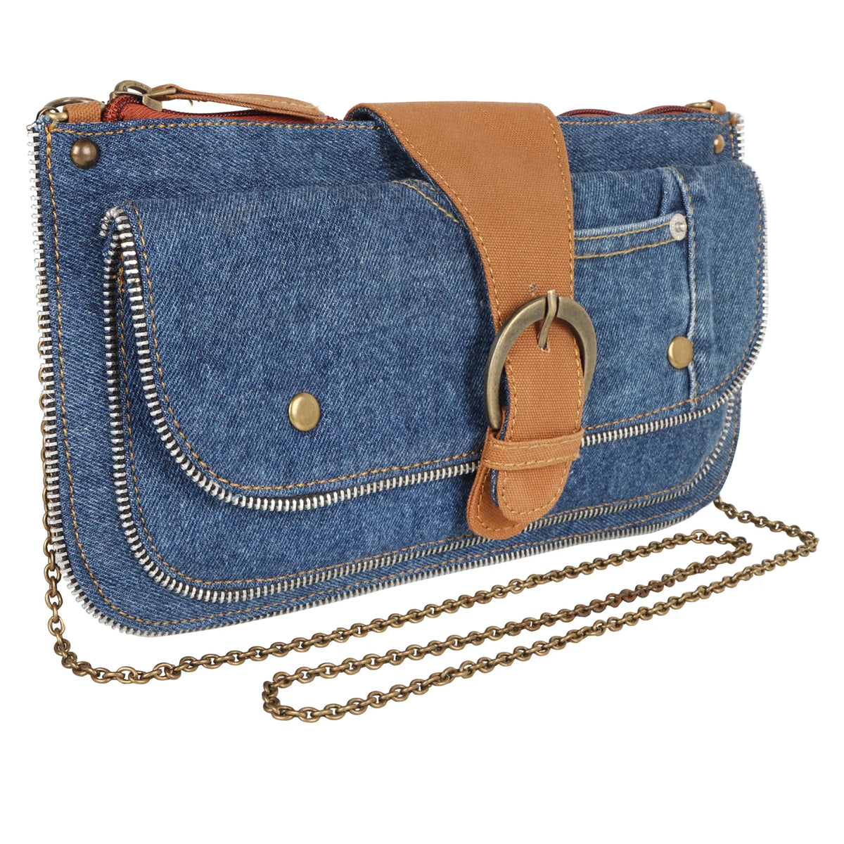 Denim Crossbody W/ Chain Strap