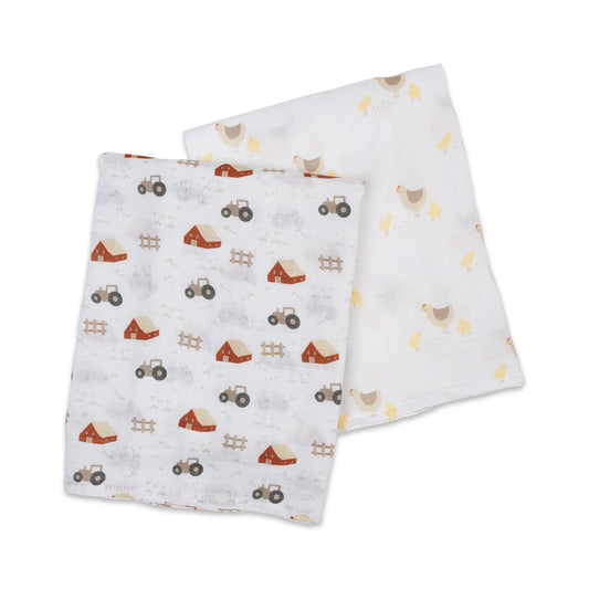 Lulujo Cotton Swaddles – Barnyard & Hens/Chicks – 40×40″