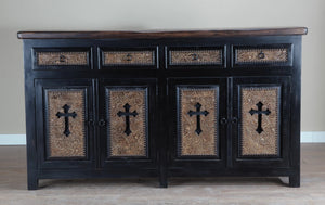 4 Door Buffet With Cross Carving