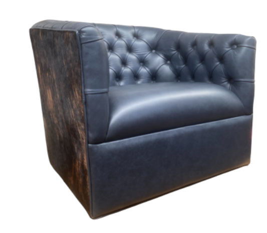 Tufted Barrel Swivel Chair - Leather & Hide