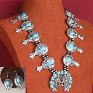 RNS-1002 Rustic Couture's Squash Blossom Pendant Necklace Earrings Set