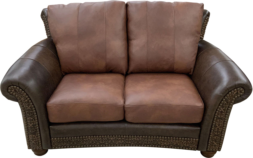2 Seat Loveseat - Belfast Black with Speckled Hide & Silver Nailheads