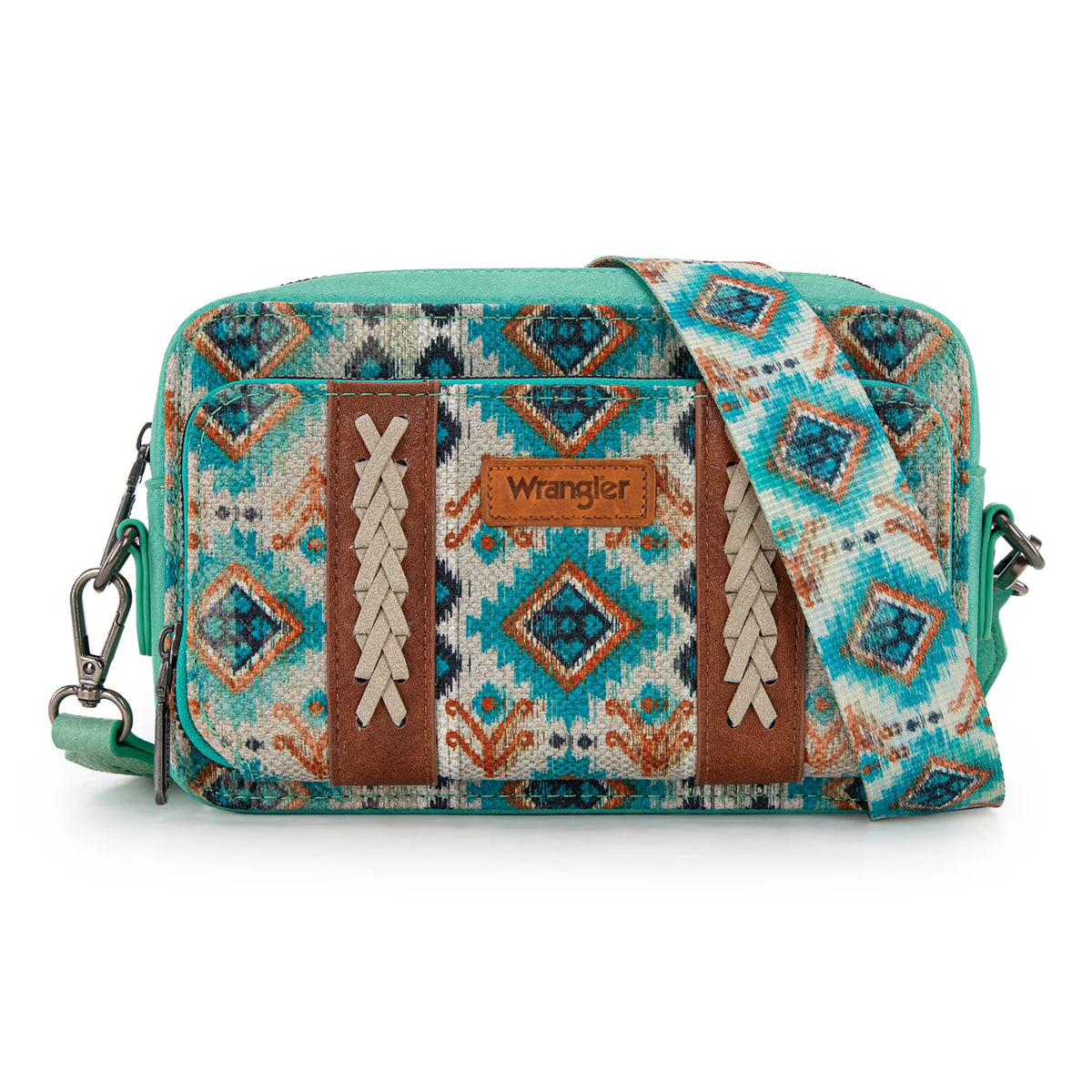 Wrangler Southwestern Pattern Dual Sided Print Crossbody Purse With Wallet Compartment