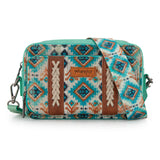 WG130-3003 Wrangler Southwestern Pattern Dual Sided Print Crossbody Purse With Wallet Compartment