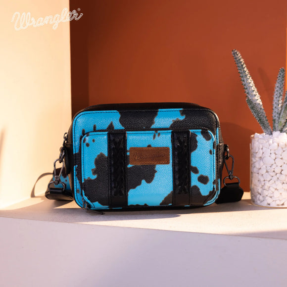 WG133-3003 Wrangler Cow Print Crossbody Purse With Wallet Compartment