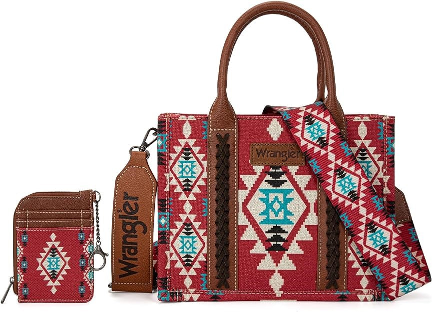 WG2203-8120SW Wrangler Aztec Small Tote/Crossbody and Card Case Set 2Pc