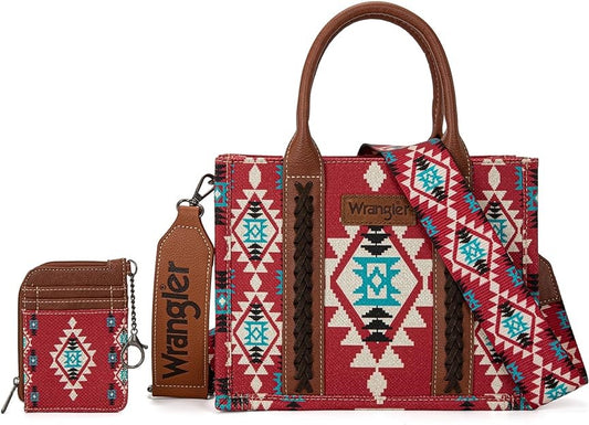 WG2203-8120SW Wrangler Aztec Small Tote/Crossbody and Card Case Set 2Pc