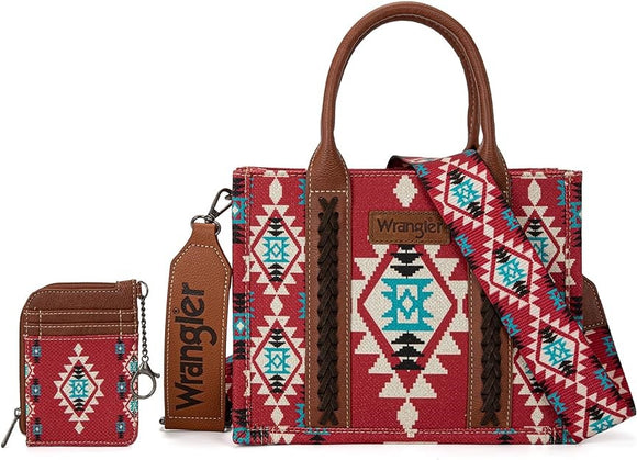 WG2203-8120SW Wrangler Aztec Small Tote/Crossbody and Card Case Set 2Pc