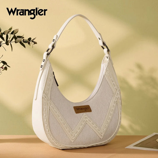 WG456-818TN Wrangler Western Contrast Stitch Chevron Hobo Shoulder Bag - Tan