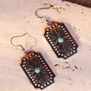 WGE-1037 Wrangler Western Beaded Sunburst Concho Dangling Earring - Turquoise