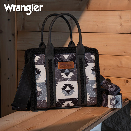 WG166-8120S Wrangler Sherpa Southwestern Print Small Canvas Tote/Crossbody