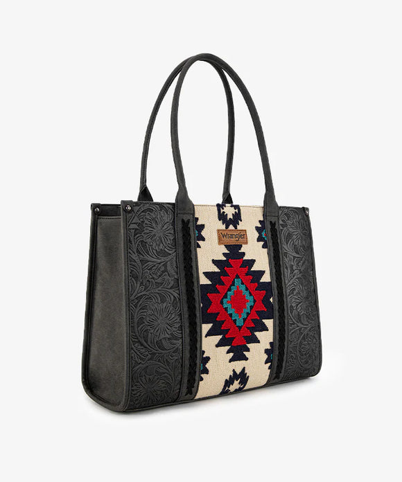 WG226G-8119 Wrangler Tooled Aztec Pattern Print Concealed Carry Large Tote - Black