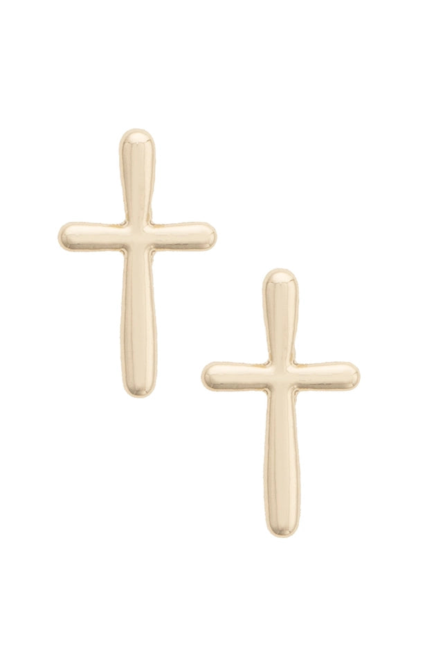 Flora Skinny Cross Studs in Shiny Gold
