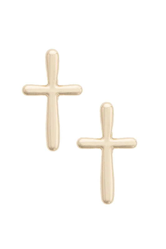 Flora Skinny Cross Studs in Shiny Gold