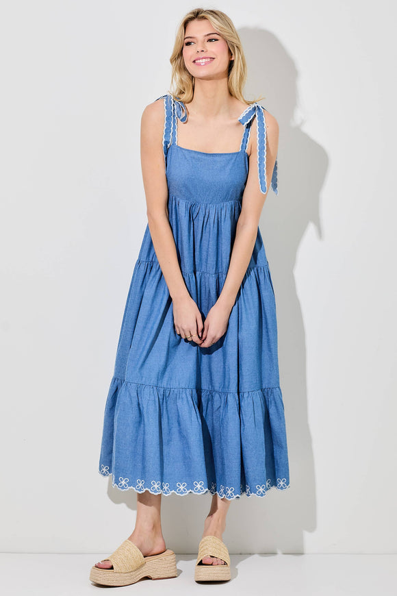 TIERED DENIM MIDI DRESS