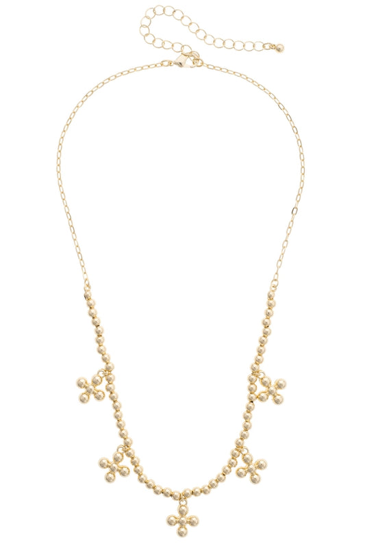 Hudson Cross Ball Bead Necklace in Shiny Gold