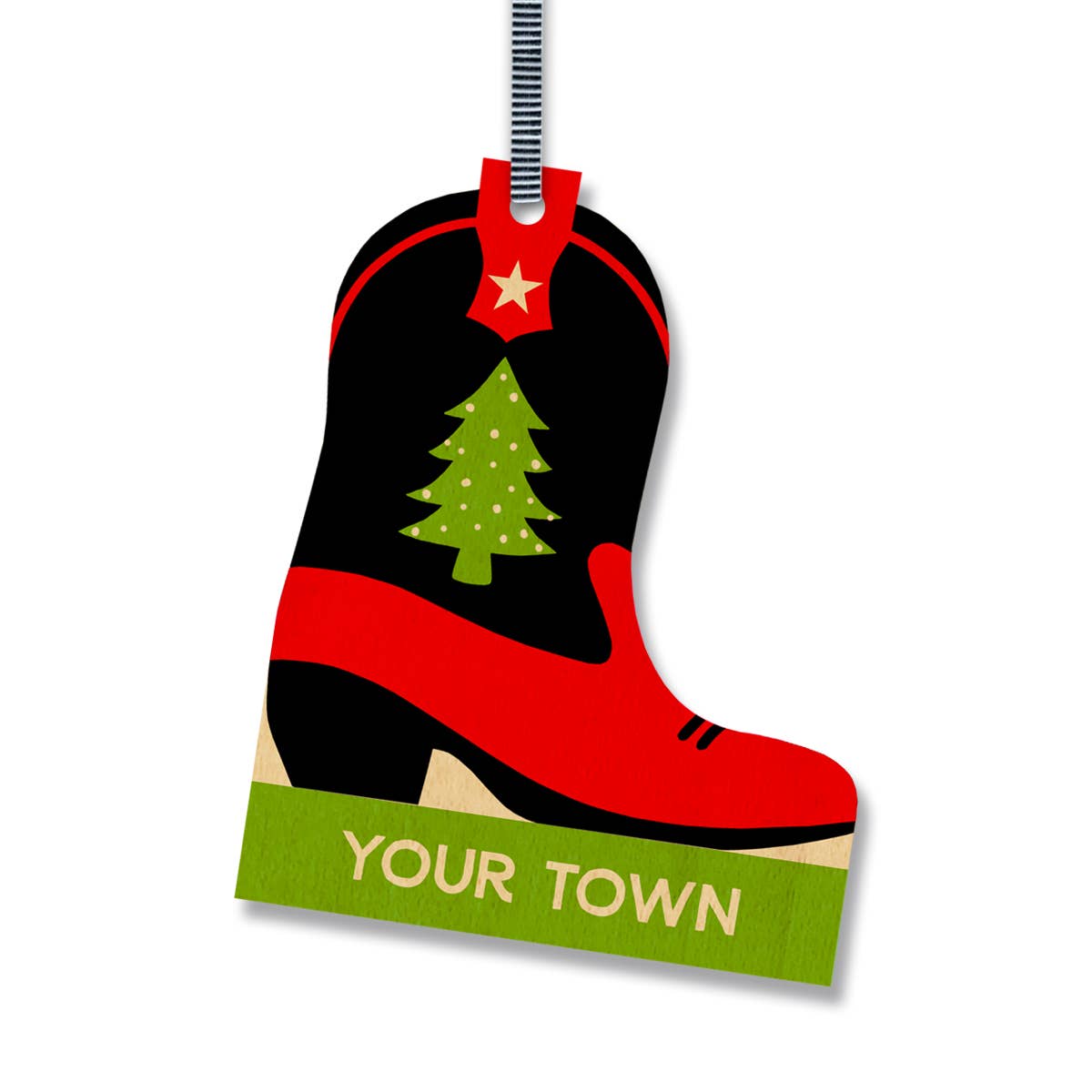 Cowboy Boot Christmas Ornament City / State name drop design