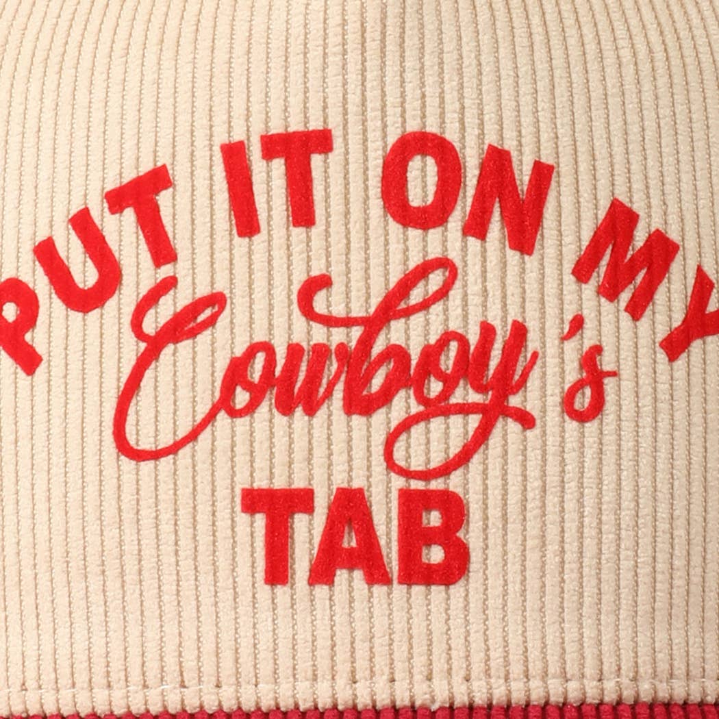 Put It On My Cowboy's Tab Two-Tone Corduroy Cap