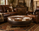 Ranch Collection Round Cowhide Ottoman