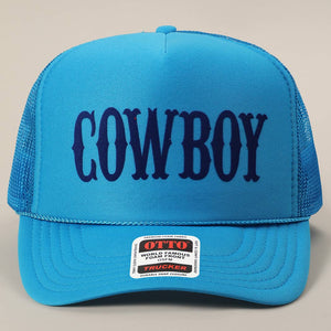 COWBOY Text Logo Printed Mesh Back Trucker Hat