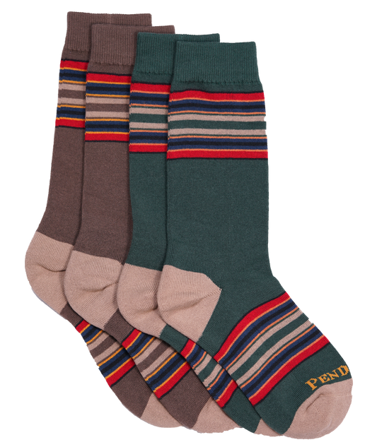 Mineral Umber + Green Heather Cotton Crew 2-Pack