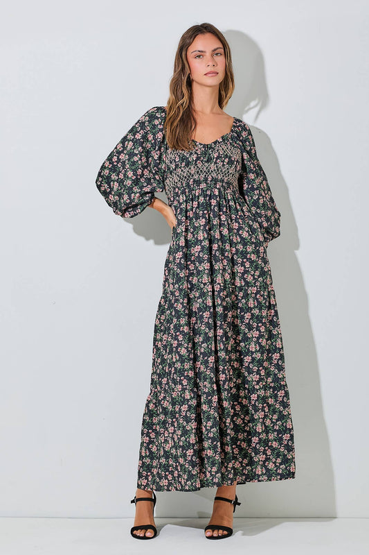 CHEST SMOCKING DETAILED MAXI DRESS