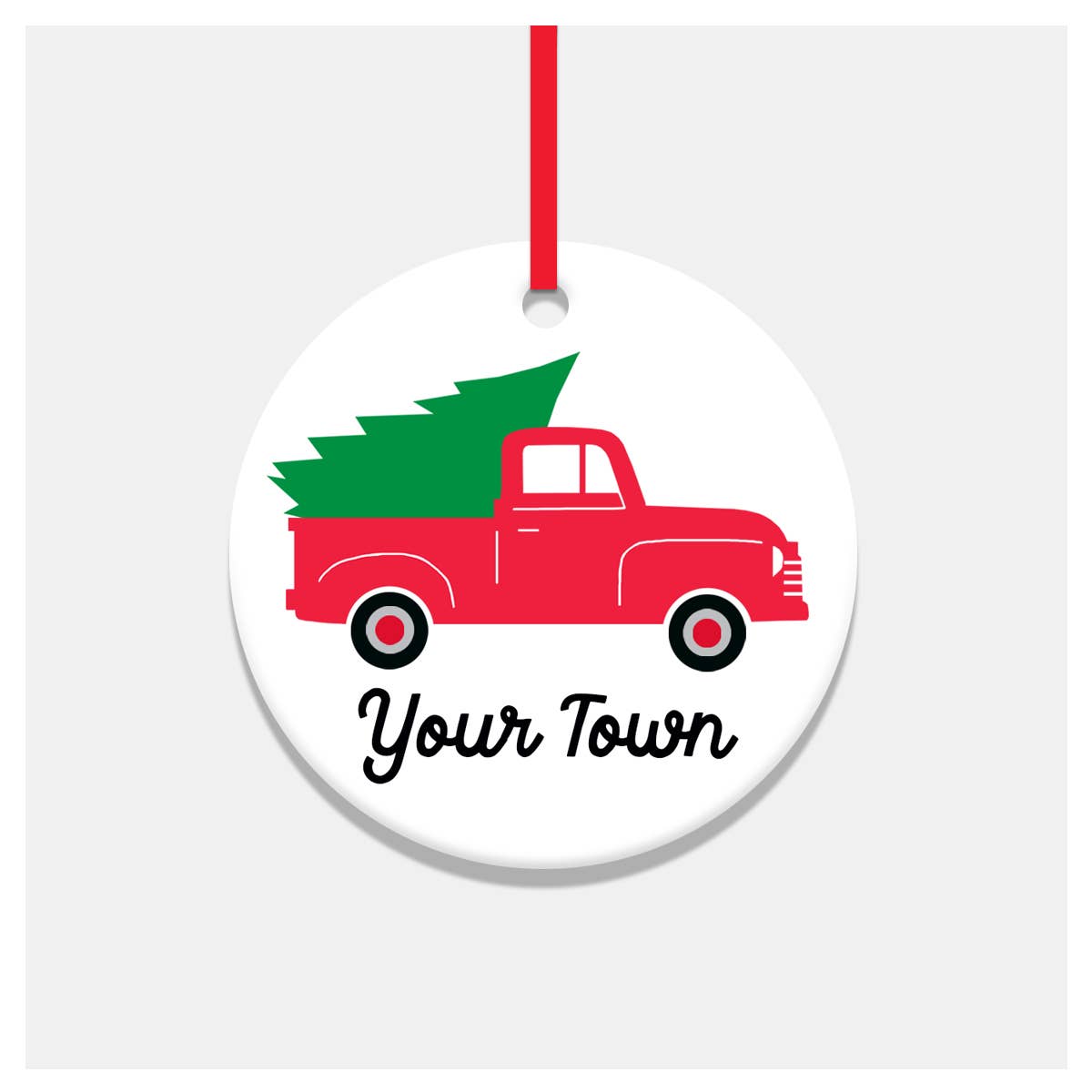 Christmas Ornament Pickup Truck- city/state custom name drop