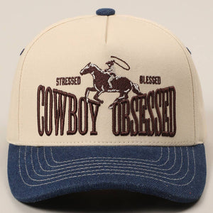 Cowboy Obsessed Letter Horse Embroidery Two-Tone Cap