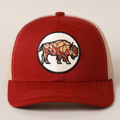 Men's Geometric Bull Patched Baseball Cap with Meshed Back