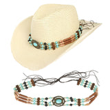 Rustic Western Turquoise Concho Row Beaded Hat Band