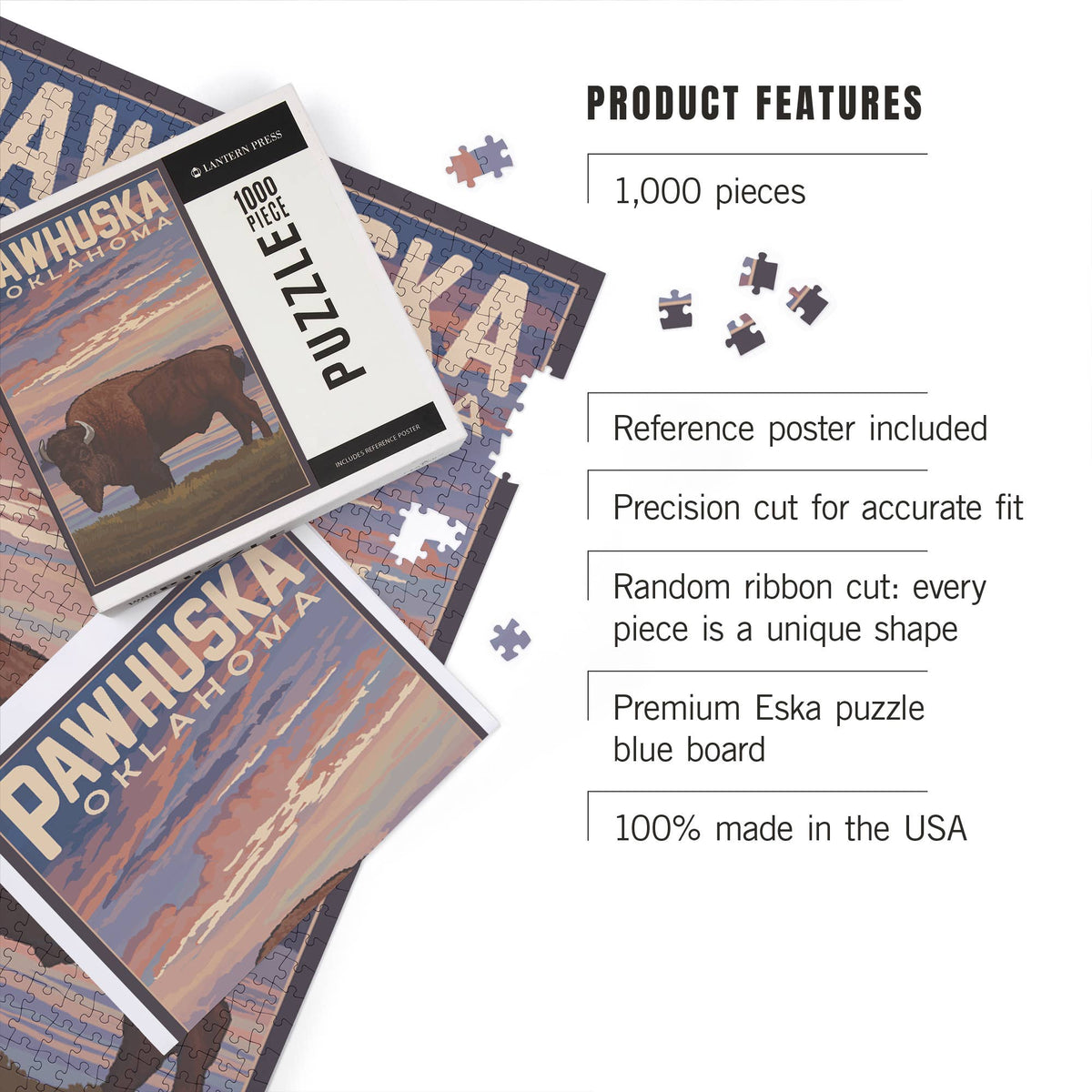1000 PIECE PUZZLE Pawhuska, Oklahoma, Buffalo & Sunset
